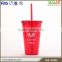 OEM promotional double wall plastic travel mug with lid and straw