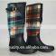 sexy ladies shiny black buckle rubber rain boots with fabric covered
