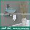 Clear integrated glass basin vanity with wooden shelf bathroom vanity