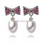 AAA 8-9mm drop butterfly fashion sterling silver cheap jewelry white pearl earrings