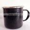 Promotional black speckles camping enamel cup/steel rim enamel mug with white spots
