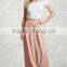 Woman Fashion Plain Color Elastic Back Waist Button Down Long Shirt Skirt