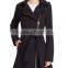 Customized Lady Apparel Asymmetric Front Zip Convertible Collar Belted Trench Coat(DQM017C)