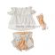 New arrival baby girl open shoulder top shorts outfits,pompom top set