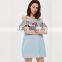 Denim blue embroidered new pattern clothes off shoulder short jeans dress women