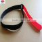 Red and black adjustable hook and loop fastener tape with buckle