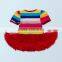2017 hot sell Rainbow stripes baby rompers for 1-2 YS , romper+headband+one pair of shoes