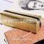 Square Pattern Pen Organiser Travel Golden PU Leather Pencil Case