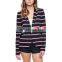 CHEFON Classic Stripes Blazer,curved Hem Contour Seams Back Vent Black Blazer