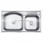 Functional durable stainless steel double bowl kitchen sink with drain board with drain pipe