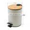 Metal waste bin stainless steel pedal trash bin with bamboo lid