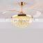 Modern New Dimmable 42inch Crystal Ceiling Fan with Lights Remote Invisible Retractable Chandelier Fan Light