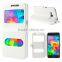 smart double window pu leather flip mobile phone cover case for samsung j1/e7