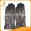 Black genuine leather gloves for women with diamonds