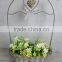 Decorative wicker heart oblong basket with KD metal handle and ribbon bow