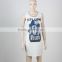 xxl size women casual dress raw sleeve fashion print white dress manufacture