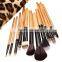 12Pcs Portable Cost-efficient Makeup Brush Kit Cosmetic Brush Set with Brown Leopard Folding Case