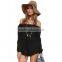 Woman off the shoulder long sleeve tie waist sexy black romper