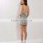 Fashion Elasticated Waist Pyjama Playsuit Custom Cotton Plain Grey Brushed Wrap Front Pajamas Set V Neck Dress