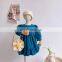 2020 autumn new style Korean style girl puff sleeve cotton skirt peacock blue dress