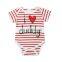 2019 summer black white striped "i love daddy" letter print kdis cotton rompers baby short sleeved jumpsuits 0-2years