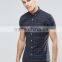 2016 Summer Short Sleeves Tartan Check Skinny Shirt In Navy with Button Collar