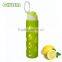 pyrex glass water bottle with silicone sleeve and unique design and low price