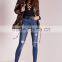 OEM service women high waist ripped vintage blue skinny jeans