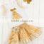 2016 wholesale and factory price golden childhood tutu set with golden headband and pleated the flowers for baby gilrs