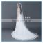Spaghetti Strap Lace Sexy Low Back 5 Layers Ruffles Wedding Dress with Bridal Mantilla Veil