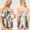 Guangzhou Supplier Fashion silver double layer halter romper women summer sexy playsuit for wholesale