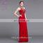 2017 New Arrival Design Floor Length Jursey Elastic Strap Beaded Red Prom Dress