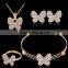 Fashion Lovely Elegant Butterfly Shining Gold Plated Rhinestone Necklace Stud Earring Bracelet Ring Set for Women Wedding Jewelr