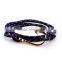 Fashion popular nautical navy style fish hook leather braided bracelet for men