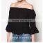 Chinese Factory Direct Wholesale Textured Ruffle Off Shoulder Woman Long Sleeves Top Shirt