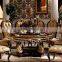 Neoclassical luxury solid wood hand carved dining room furniture gold color lazy susan round dining table