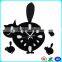 Modern Round White Practical Perspex Acrylic Black Birds Tree Wall Clock