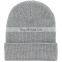 high quality grey knit acryl beanie hat 100% polyester fleece cap woven label