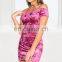 Mini Style Off Shoulder Short Sleeve Dress in Berry Crushed Velvet