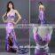 Spring in stock purple print chiffon long dress