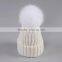 Winter Fashion Big Size Real Fox Fur Pompom Knitted Lady Wool Cap