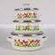 Set Of 3pcs Glass Lid Tulip Design Enamel Casserole Sets With Flowers