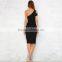 HAODUOYI Fashion Soild Black Brief Split Skinny Women Midi Dress One Cold Shoulder Backless Ladies vestidos for Wholesale