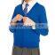Latest! High Quality Bright Blue Button Through V-Neck Girls Long Sweater with Ribbed Trim