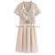 2017 summer for women Summer lapel stitching grenadine elegant short sleeve slim dress with belt