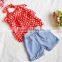 Wholesale Baby Children Clothing Fashion Style Baby Girl Red Chiffon Top With Denim elastic shorts