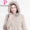 Winter Women Short Straight Cut Coat With Rabbit Fur Hat Overcoat