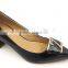 shining patent leather women shoes middle heel lady shoes with gold button