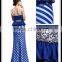 Fashion Semi-sweetheart Long Beaded Blue Formal Crystal Diamond Cocktail Party Dress