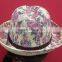print woven straw hat with leather band